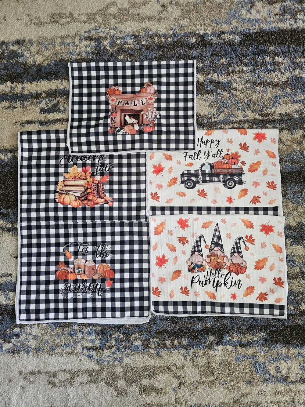 Fall Pumpkin Plaque Set - Black & White Gingham with Orange Pumpkins